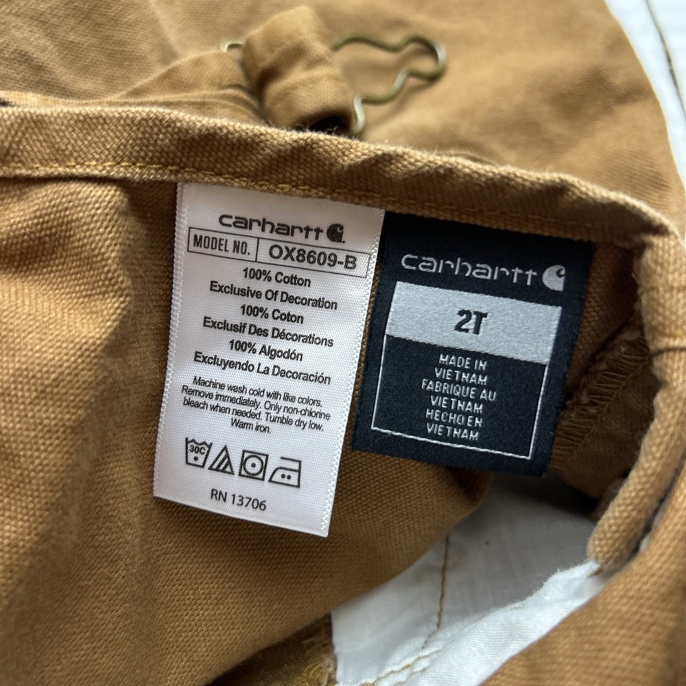 Carhartt 2T Baby Toddler Canvas Bib Overall in Brown Reinforced Knees Cotton - Picture 10 of 10